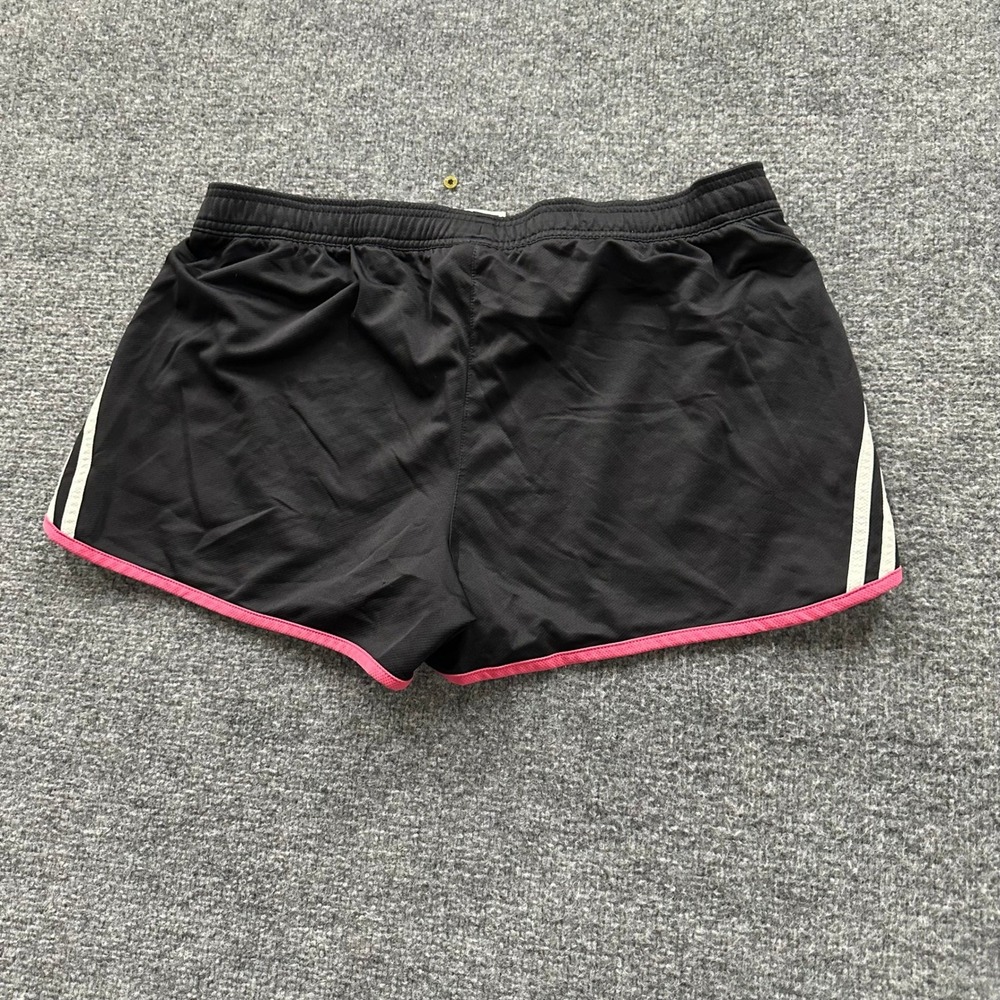 Adidas Shorts Womens Size M Black Pink Trim White Stripes Athletic Running Gym